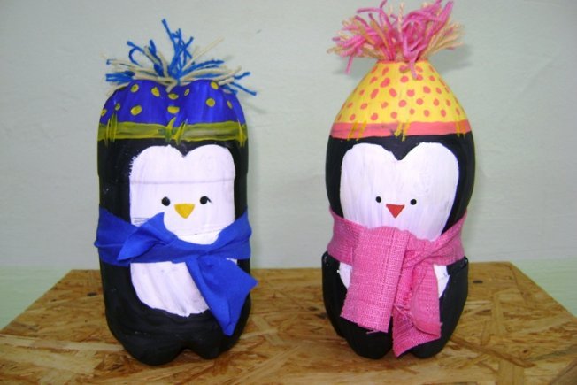 Пингвины из пластиковых бутылок